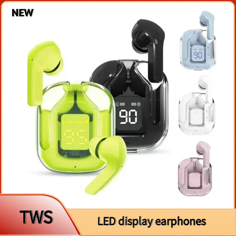 Original T2 Wireless Bluetooth Earphone Transparent HIFI Headphones LED Power Digital Display Stereo Sound Earphones